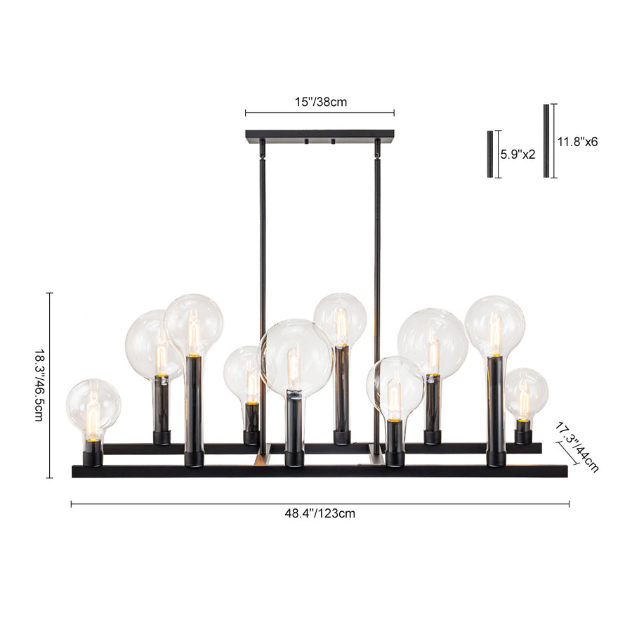 10-Light Glass Tapered Long Globe Island Chandelier