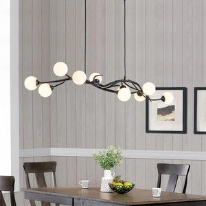 10-Light Opal Bubble Black Twig Linear Branch Chandelier