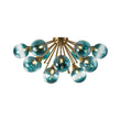 Load image into Gallery viewer, 15-Light Ombre Blue Glass Bubble Brass Sputnik Semi Flush Mount
