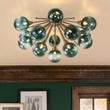 Load image into Gallery viewer, 15-Light Ombre Blue Glass Bubble Brass Sputnik Semi Flush Mount
