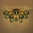 Load image into Gallery viewer, 15-Light Ombre Blue Glass Bubble Brass Sputnik Semi Flush Mount
