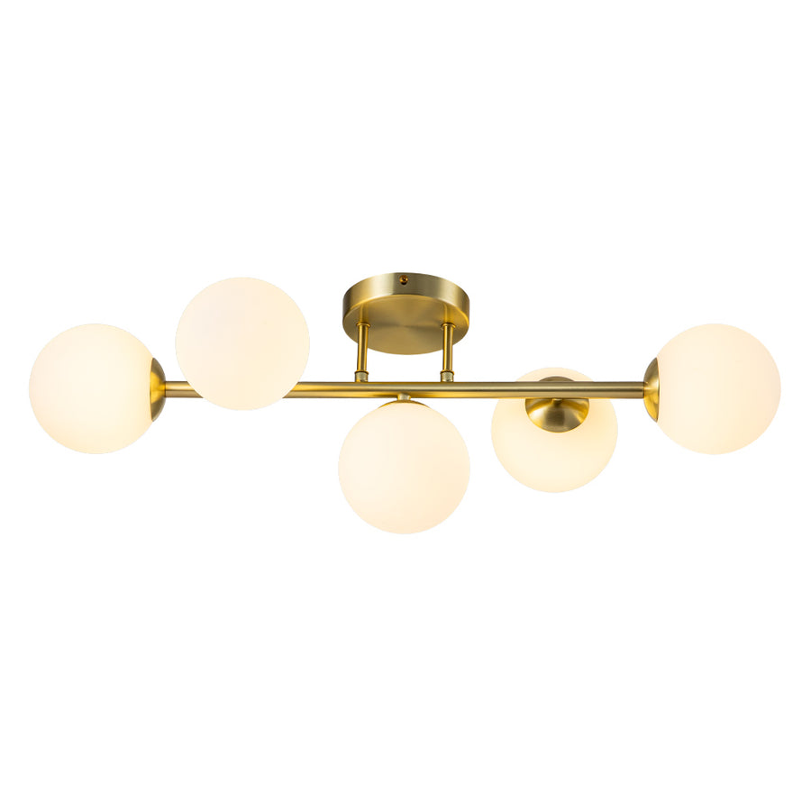 5-Light Brass Linear Opal Glass Globe Vanity Wall Light