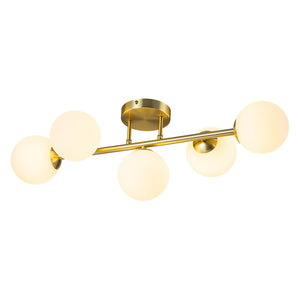 5-Light Brass Linear Opal Glass Globe Vanity Wall Light