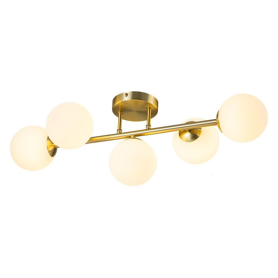 5-Light Brass Linear Opal Glass Globe Vanity Wall Light