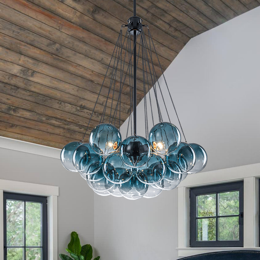 Cluster Colored Tinted Glass Globe Bubble Chandelier
