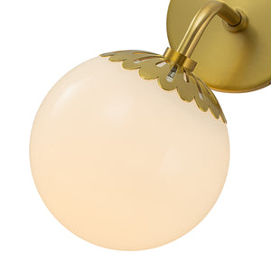 Brass 1-Light Flower Opal Glass Globe Wall Lamp