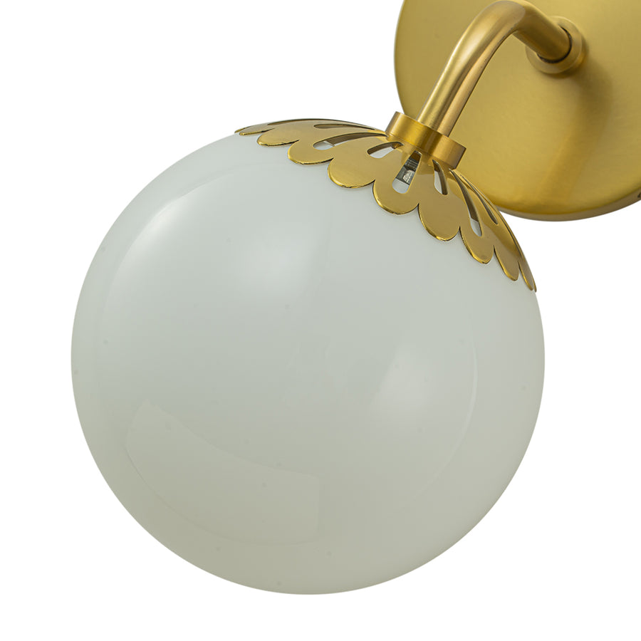 Brass 1-Light Flower Opal Glass Globe Wall Lamp