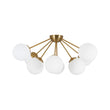Load image into Gallery viewer, Brass 8-Light Milky Glass Globe Sunburst Semi Flush Mount
