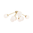 Load image into Gallery viewer, Brass 8-Light Milky Glass Globe Sunburst Semi Flush Mount
