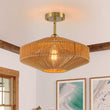 Load image into Gallery viewer, Farmhouse Coastal Woven Rope Round Cage Semi Flush Mount
