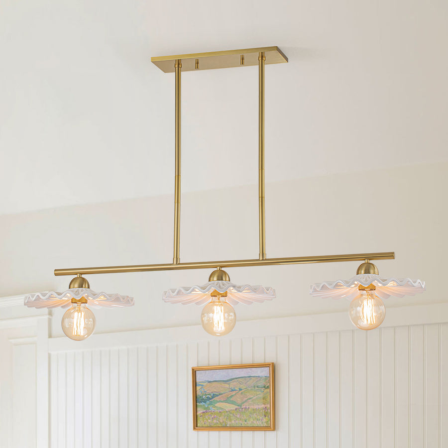 Classic Ceramic Brass 3-Light Kitchen Island Pendant Chandelier