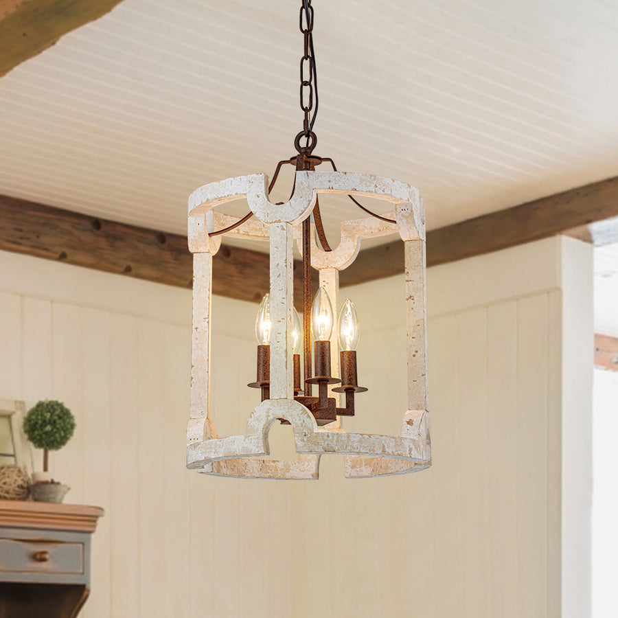 Farmhouse Wood Cylinder Drum Pendant Light