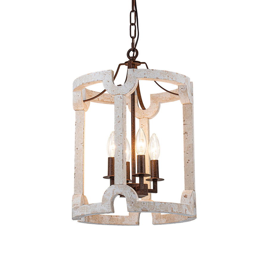 Farmhouse Wood Cylinder Drum Pendant Light