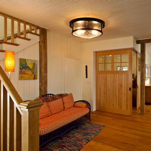 Farmhouse Clear Crackle Glass Round Flush Mount Ceiling Light