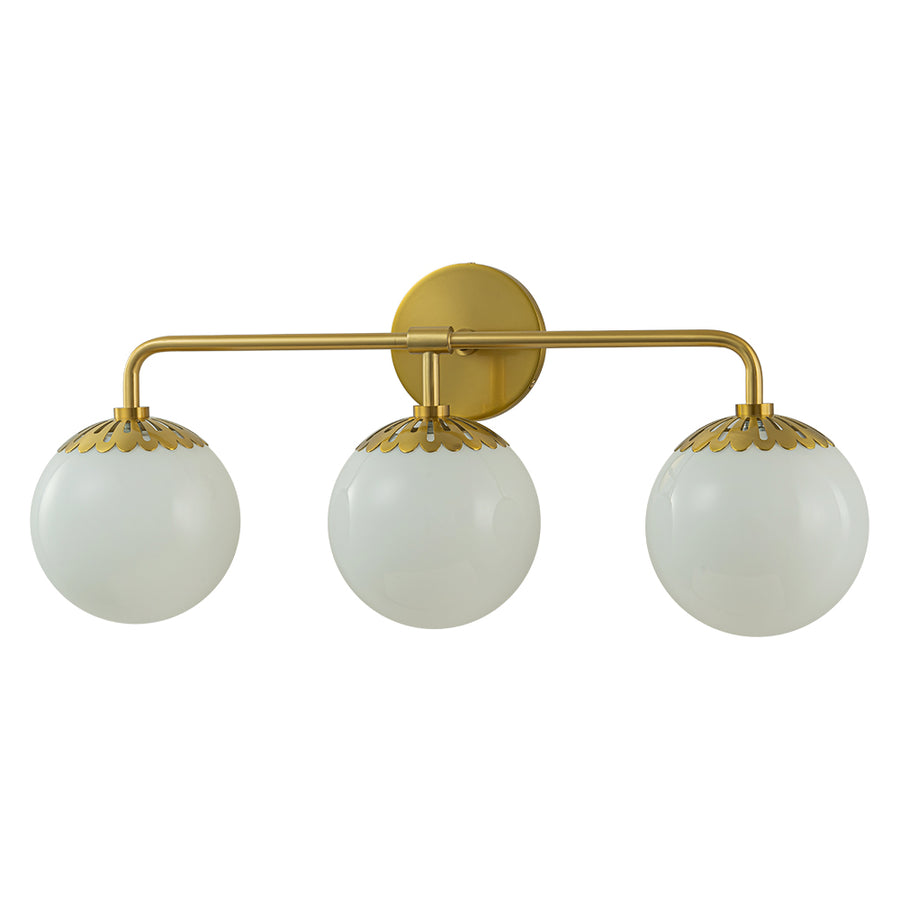 Flower Milky Glass Globe Brass Vanity Wall Lamp