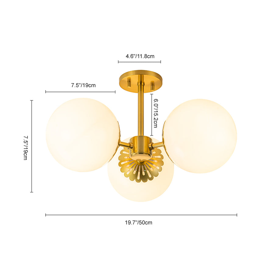 Flower Opal Glass Globe 3-Light Sputnik Ceiling Light