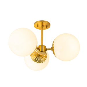 Flower Opal Glass Globe 3-Light Sputnik Ceiling Light