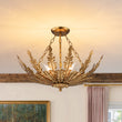 Load image into Gallery viewer, French Country Gilde Gold Metal Botanical Cage Ceiling Light
