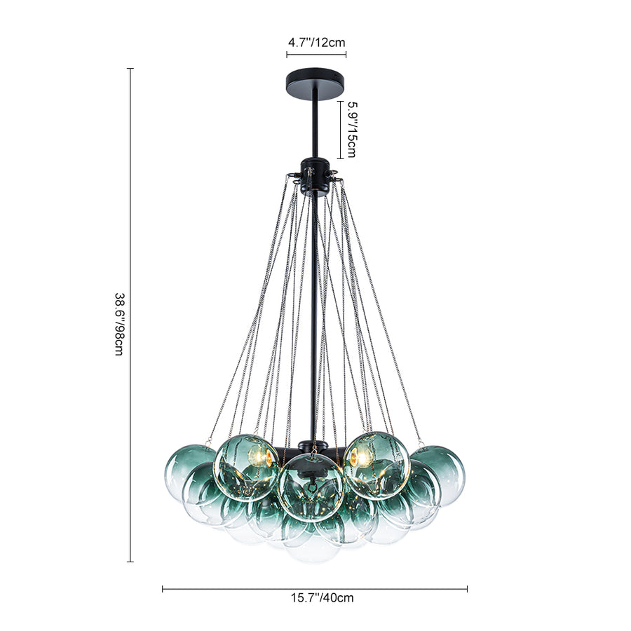 Cluster Colored Tinted Glass Globe Bubble Chandelier