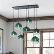 Load image into Gallery viewer, Lake House Green Glass Globe Bubble Linear Island Pendant
