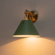 Load image into Gallery viewer, Mid-Century 1-Light Brass Green Cone Wall Sconce
