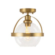 Load image into Gallery viewer, Mid-Century Brass Single Clear Glass Globe Ceiling Light
