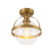 Load image into Gallery viewer, Mid-Century Brass Single Clear Glass Globe Ceiling Light
