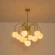 Load image into Gallery viewer, Mid-Century White Glass Globe Brass Tiered Sputnik Chandelier
