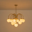 Load image into Gallery viewer, Mid-Century White Glass Globe Brass Tiered Sputnik Chandelier
