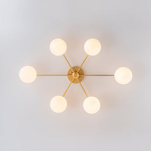 Modern 6-Light White Glass Globe Sputnik Semi Flush Mount