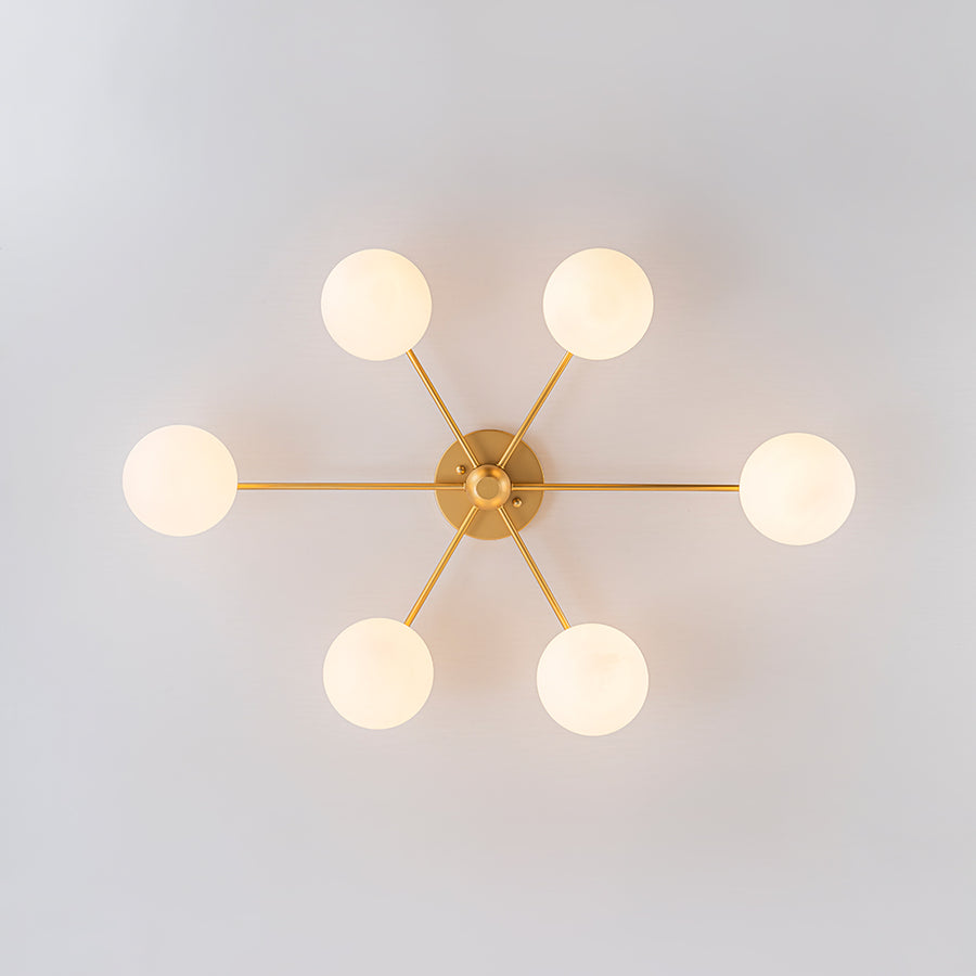 Modern 6-Light White Glass Globe Sputnik Semi Flush Mount