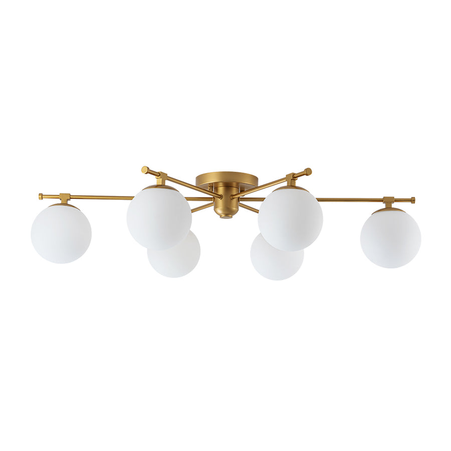 Modern 6-Light White Glass Globe Sputnik Semi Flush Mount