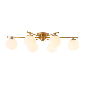 Modern 6-Light White Glass Globe Sputnik Semi Flush Mount