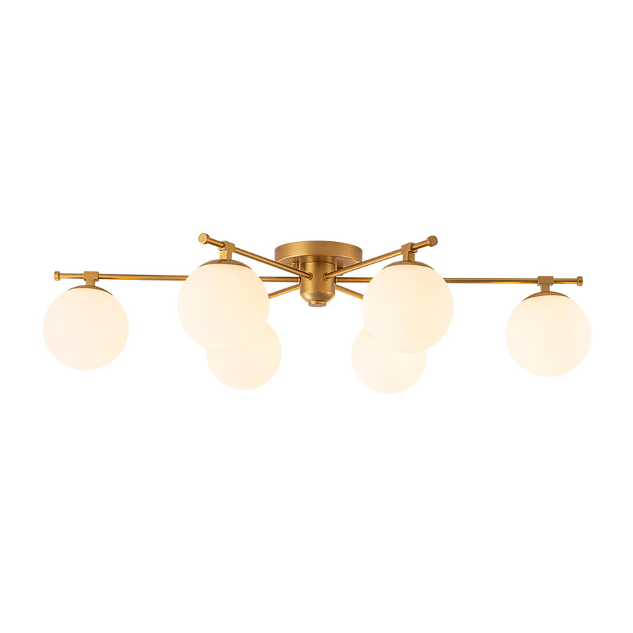 Modern 6-Light White Glass Globe Sputnik Semi Flush Mount