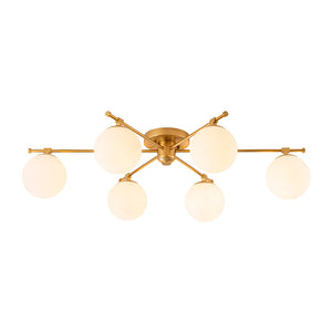 Modern 6-Light White Glass Globe Sputnik Semi Flush Mount