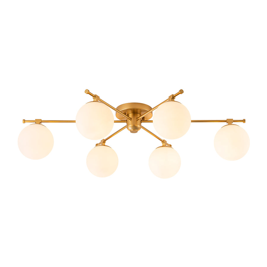 Modern 6-Light White Glass Globe Sputnik Semi Flush Mount
