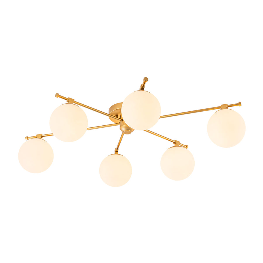 Modern 6-Light White Glass Globe Sputnik Semi Flush Mount