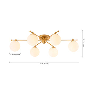 Modern 6-Light White Glass Globe Sputnik Semi Flush Mount