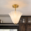 Load image into Gallery viewer, Milk White Art Glass Pleated Flower Ceiling Light
