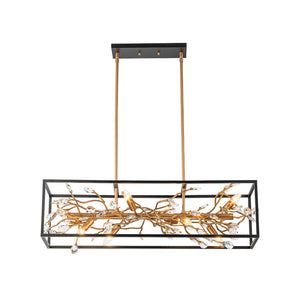 Modern Gold Branch Crystal Black Rectangle Island Chandelier