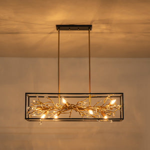 Modern Gold Branch Crystal Black Rectangle Island Chandelier