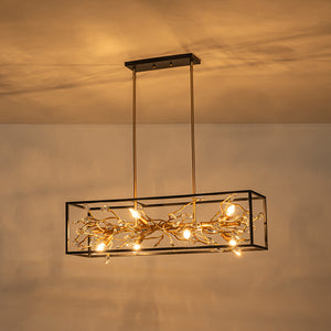 Modern Gold Branch Crystal Black Rectangle Island Chandelier