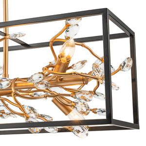 Modern Gold Branch Crystal Black Rectangle Island Chandelier