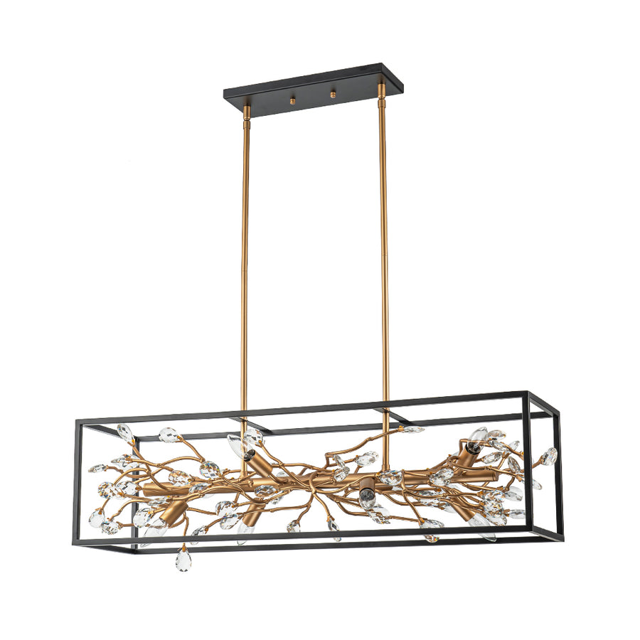 Modern Gold Branch Crystal Black Rectangle Island Chandelier