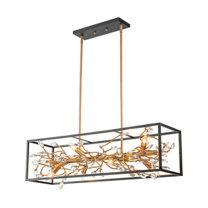 Modern Gold Branch Crystal Black Rectangle Island Chandelier