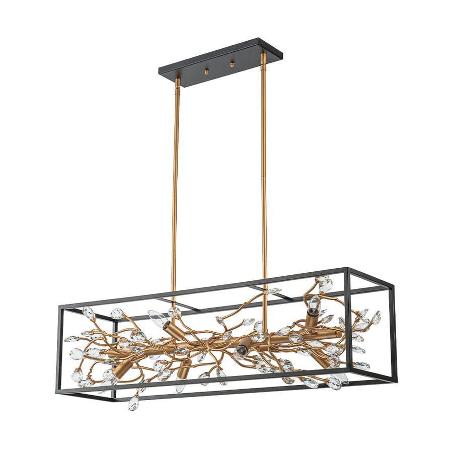 Modern Gold Branch Crystal Black Rectangle Island Chandelier