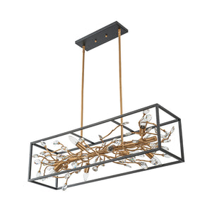 Modern Gold Branch Crystal Black Rectangle Island Chandelier