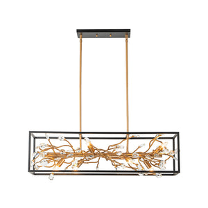 Modern Gold Branch Crystal Black Rectangle Island Chandelier