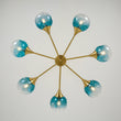 Load image into Gallery viewer, Modern Mid-Century Blue Glass Globe Brass Sputnik Chandelier

