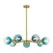 Load image into Gallery viewer, Modern Mid-Century Blue Glass Globe Brass Sputnik Chandelier
